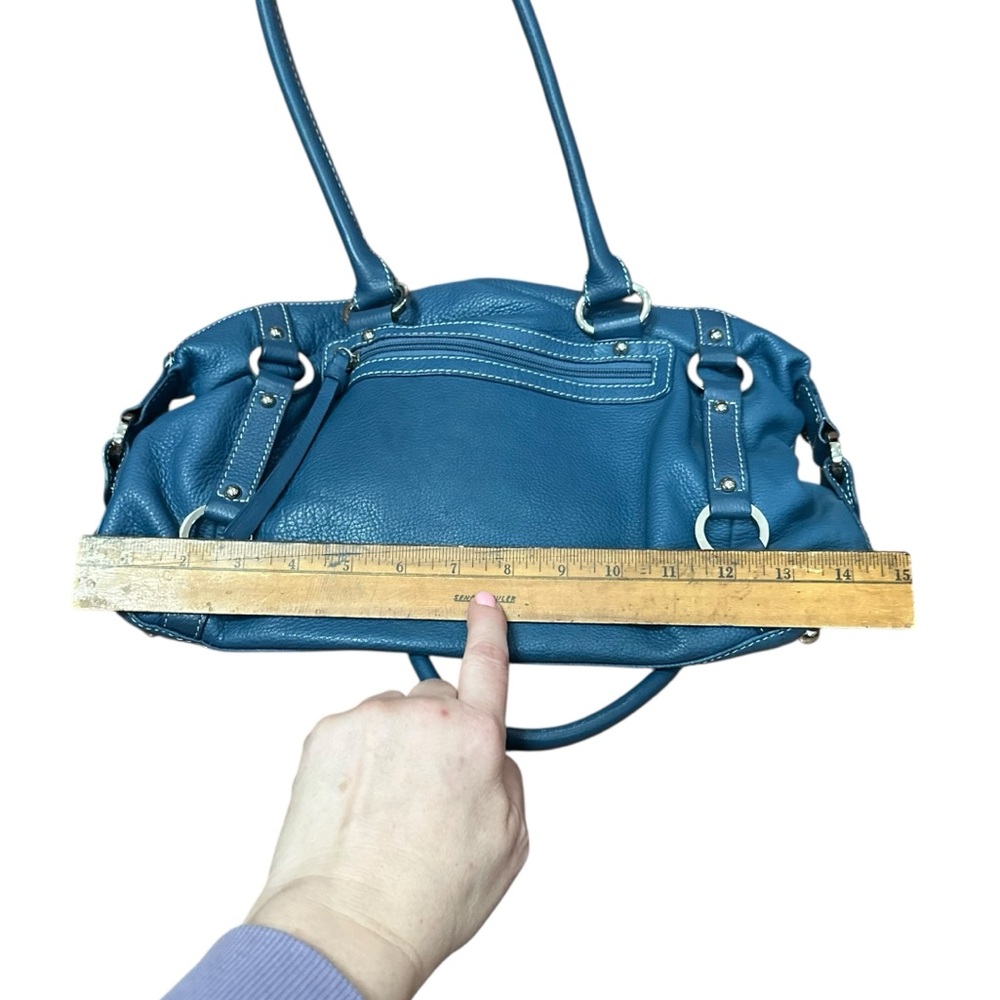 Tignanello Blue Leather Double Strap Shoulder Bag Purse 15" - Picture 11 of 13